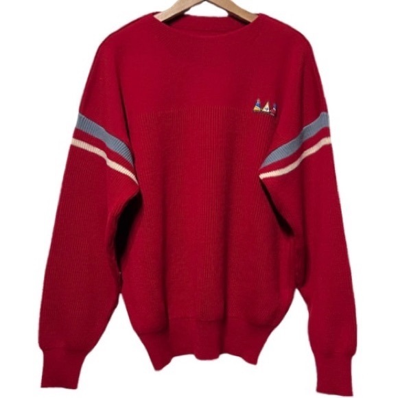 VTG 80’s Rare Navigare Men’s Red Sweater with Grey & White Stripes. XXL - Picture 4 of 8